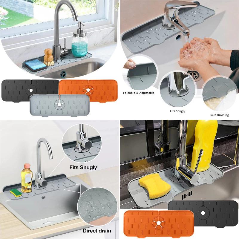 Thảm vòi bếp đơn giản Thảm thoát nước nhà bếp màu trơn Tấm thoát nước có thể gập lại