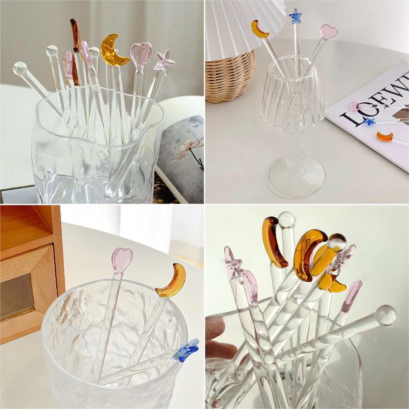 Thanh khuấy thủy tinh Ins Style Trong suốt Khuấy Stick Star Moon Coffee Khuấy