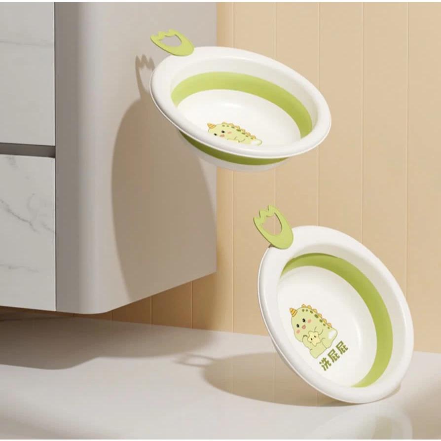 Thau Gấp Gọn, Chậu Xếp Gọn - Chậu Gấp Gọn Rửa Mặt Cho Bé Khủng Long Màu Sắc Tươi Sáng Chất Liệu Nhựa