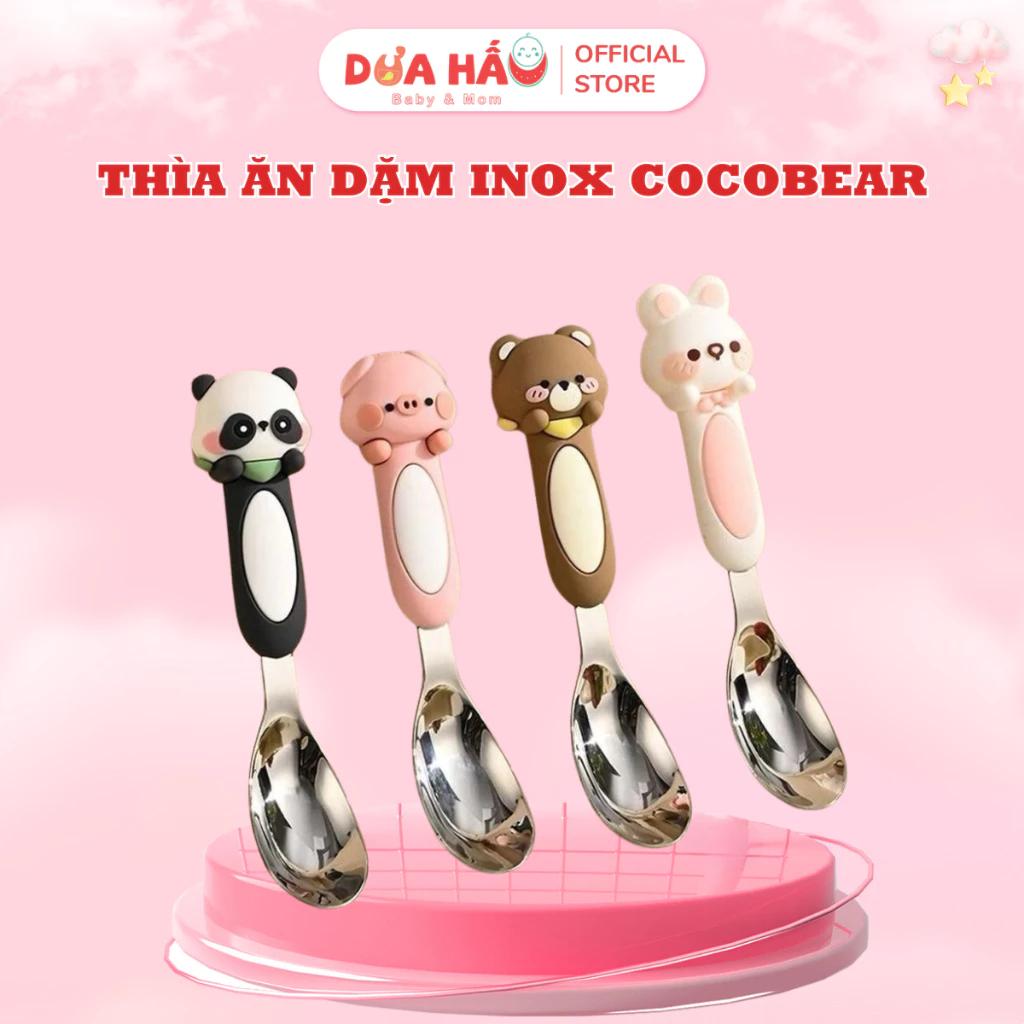 Thìa Inox Cocobear Tay Cầm Silicon An Toàn Cho Bé - Thiết Kế Lòng Sâu Rộng, Viền Bo Tròn Mịn An Toàn - Voi