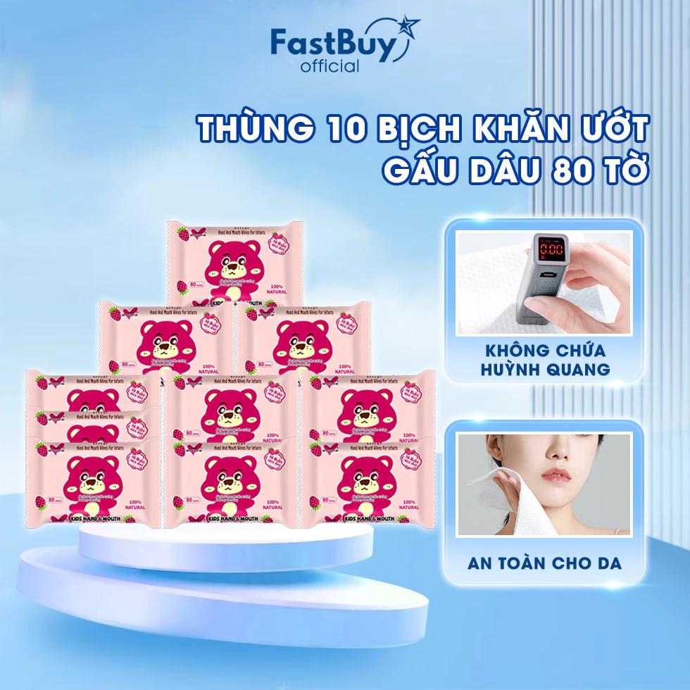 Thùng 10 Gói Khăn Ướt Gấu Dâu Không Mùi, Kháng Khuẩn Không Mùi, Khăn Giấy Ướt Gấu Dâu 80 Tờ Cao Cấp