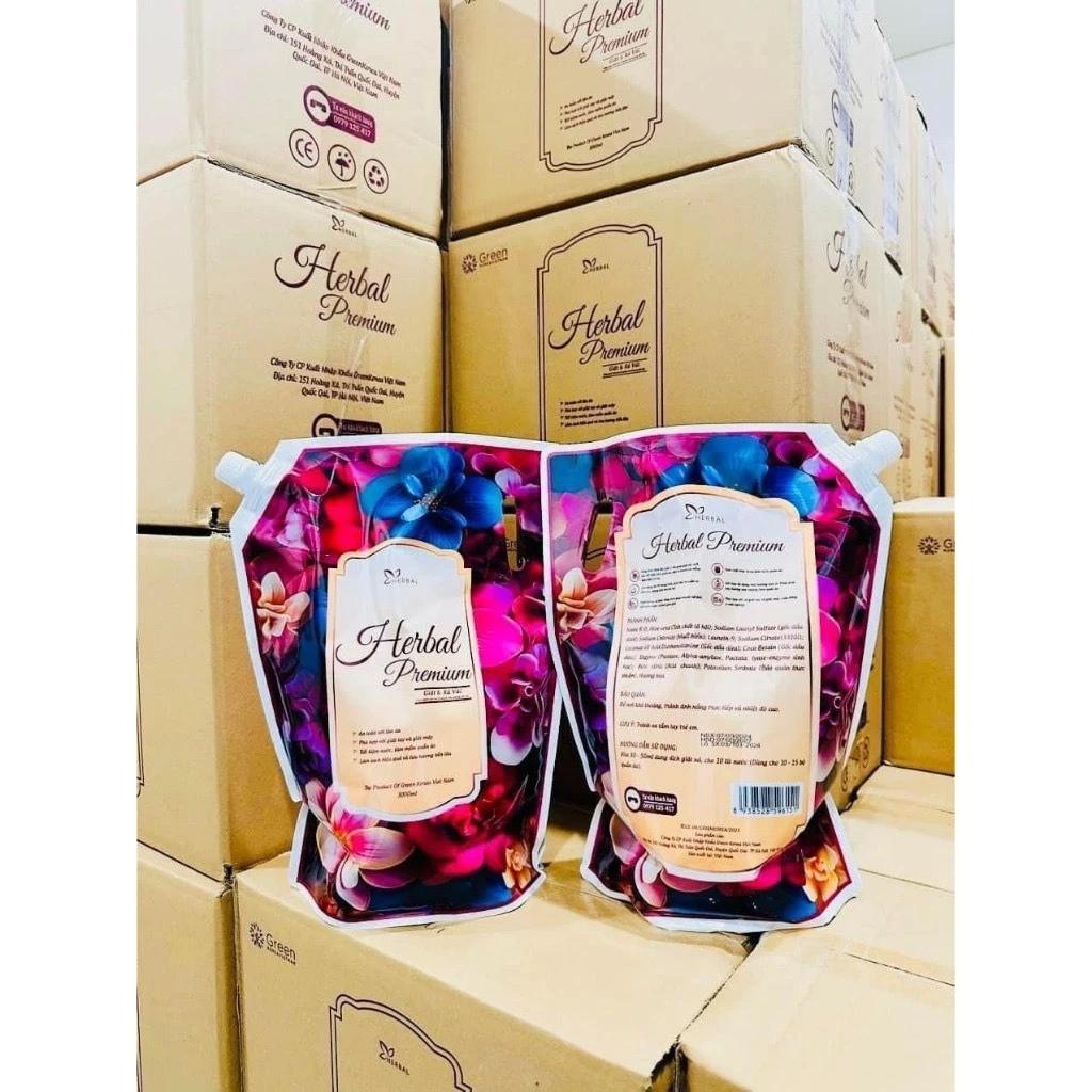 Thùng nước giặt HERBAL PRENUM hương nước hoa pháp (4 túi 3l 1 thùng 12l) lưu hương thơm lâu vải phù hợp vs trẻ nhỏ