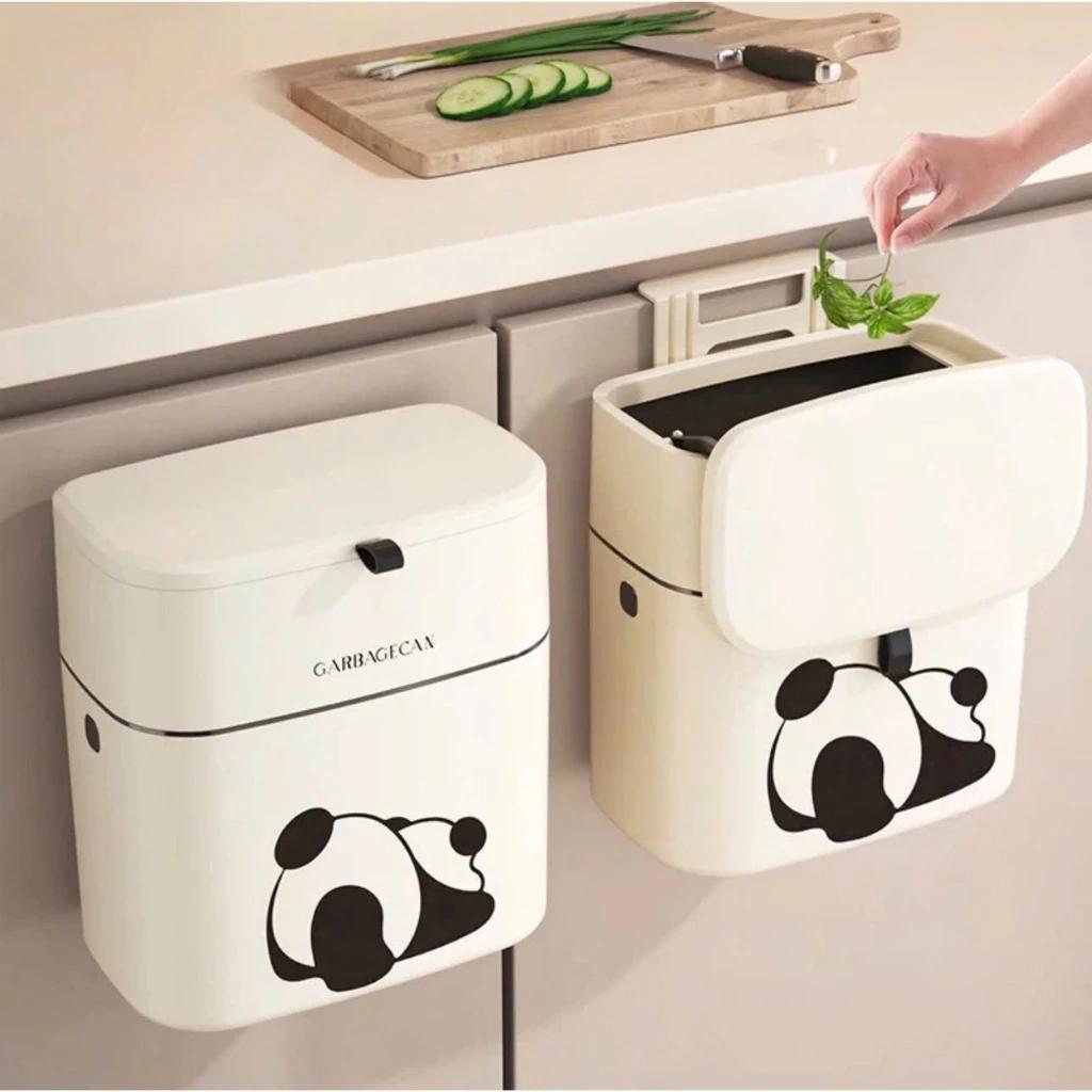 Thùng rác treo tủ bếp - thùng rác treo tường gấu trúc 2896 - treo nhà tắm tiện lợi chống nắp lật thông minh