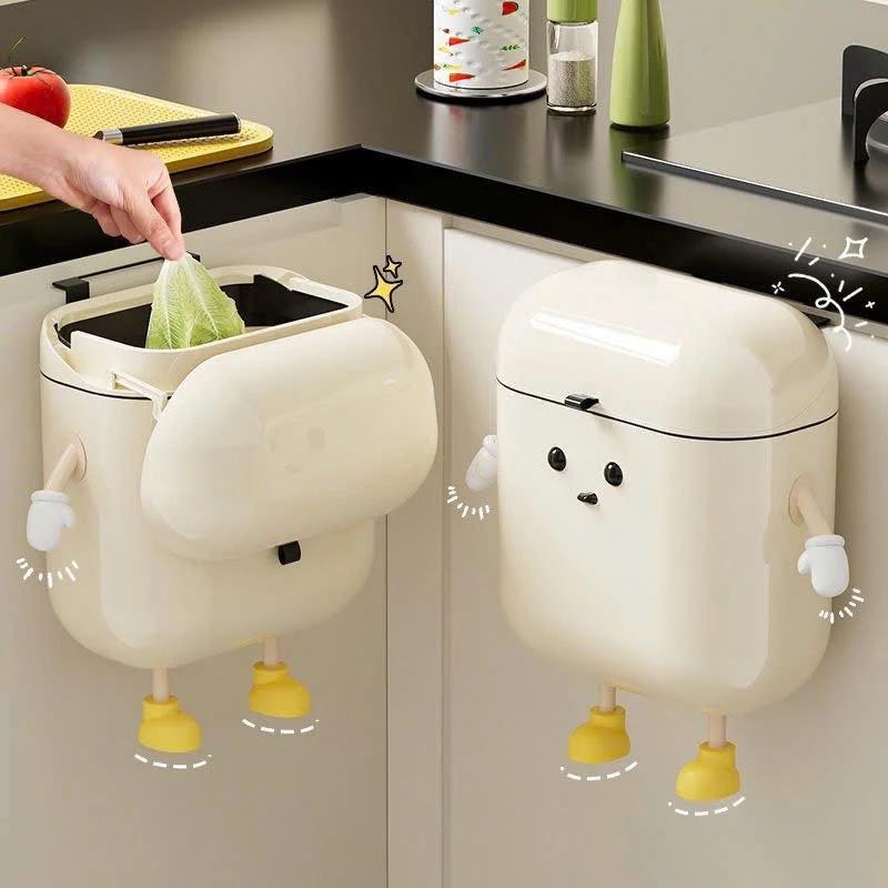 Thùng rác treo tường nhà bếp có nắp đậy nhà bếp B2382, Thùng rác treo tủ bếp treo cạnh bàn có nắp đậy thông minh