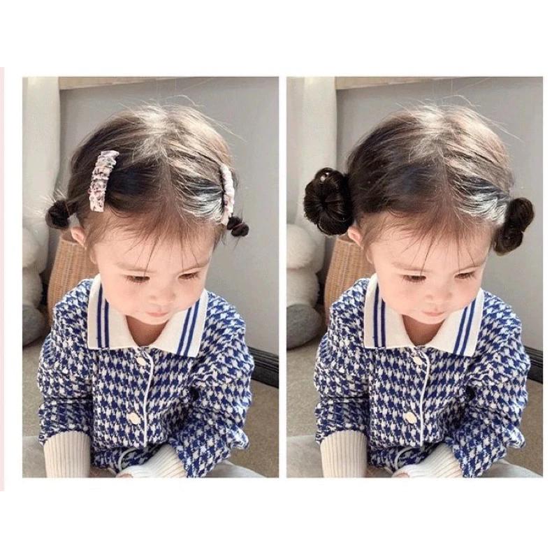 Tóc giả búi natra/ Búi mini tròn cặp mỏ vịt cho bé giá 1 bên