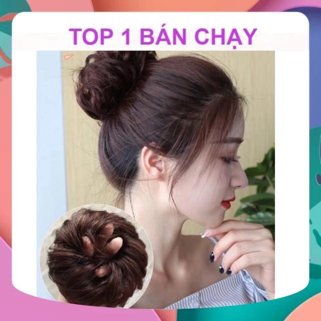 Tóc giả nữ búi xoăn phong cách trẻ trung chất sợi tơ nhân tạo dùng được nhiệt hàng siêu cấp