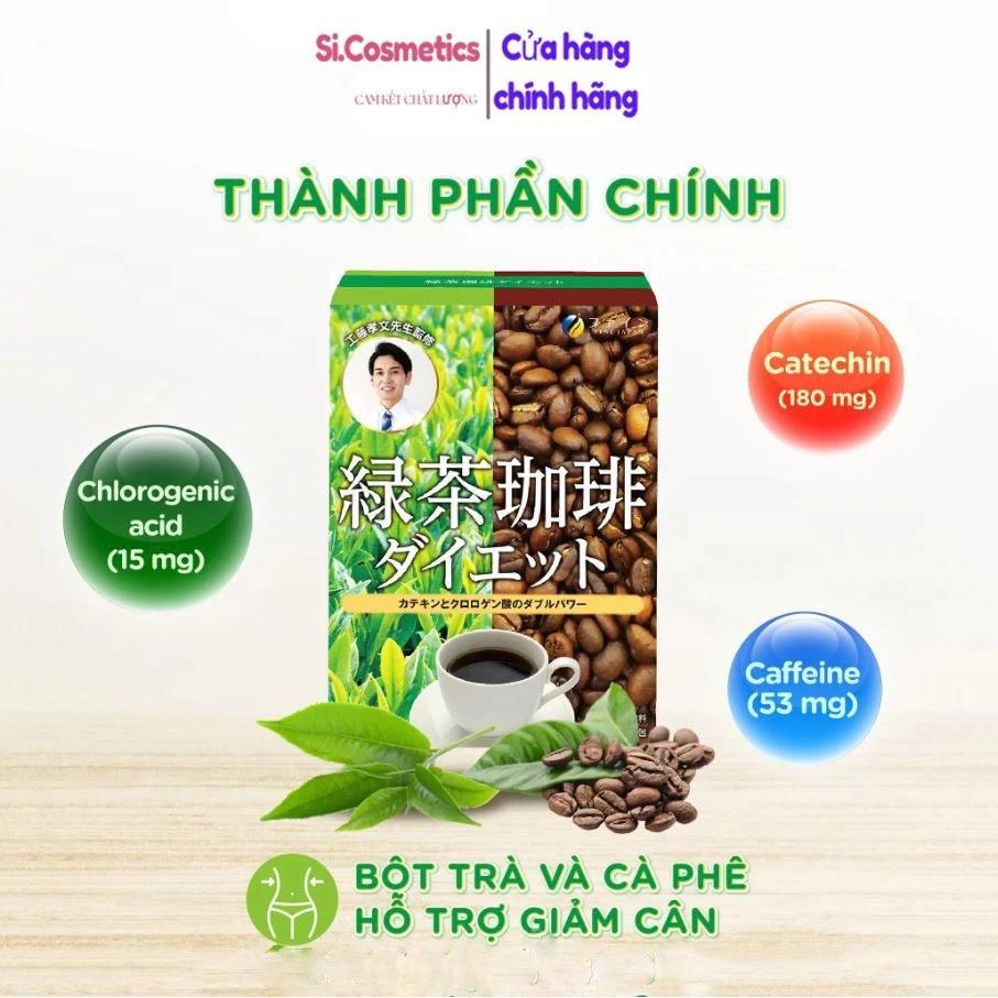 Trà cà phê hỗ trợ giảm cân Green tea & Diet coffee FINE JAPAN đẩy nhanh quá trình đốt cháy mỡ thừa hộp 30 gói (T12/2024)