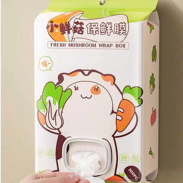Túi 300 Màng bọc thực phẩm thế hệ mới dạng rút size 35cm MÈO RAU CỦ - Túi bọc thực phẩm PE siêu dai có nắp đậy kín
