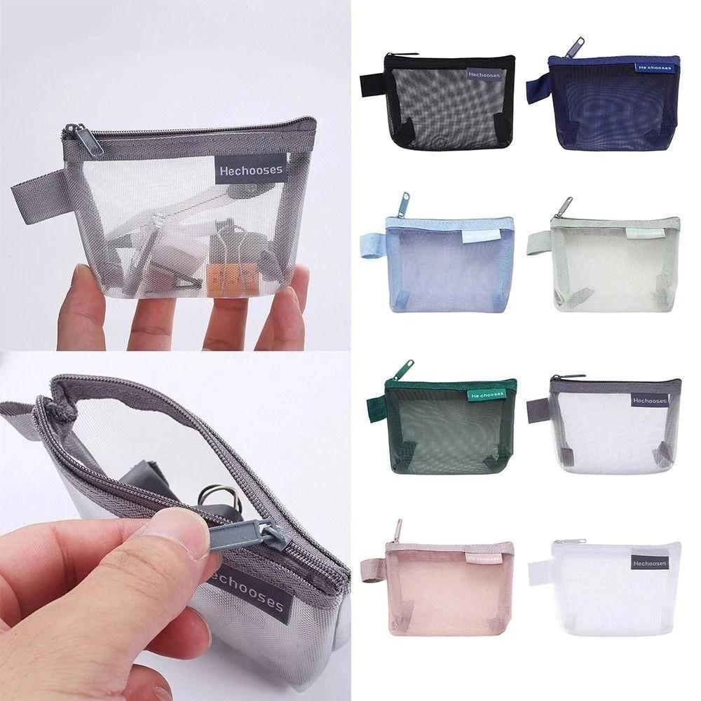 Túi đựng đồ đa năng, túi lưới đựng tiền xu mini, túi lưu trữ để mỹ phẩm, văn phòng có khóa kéo trong suốt