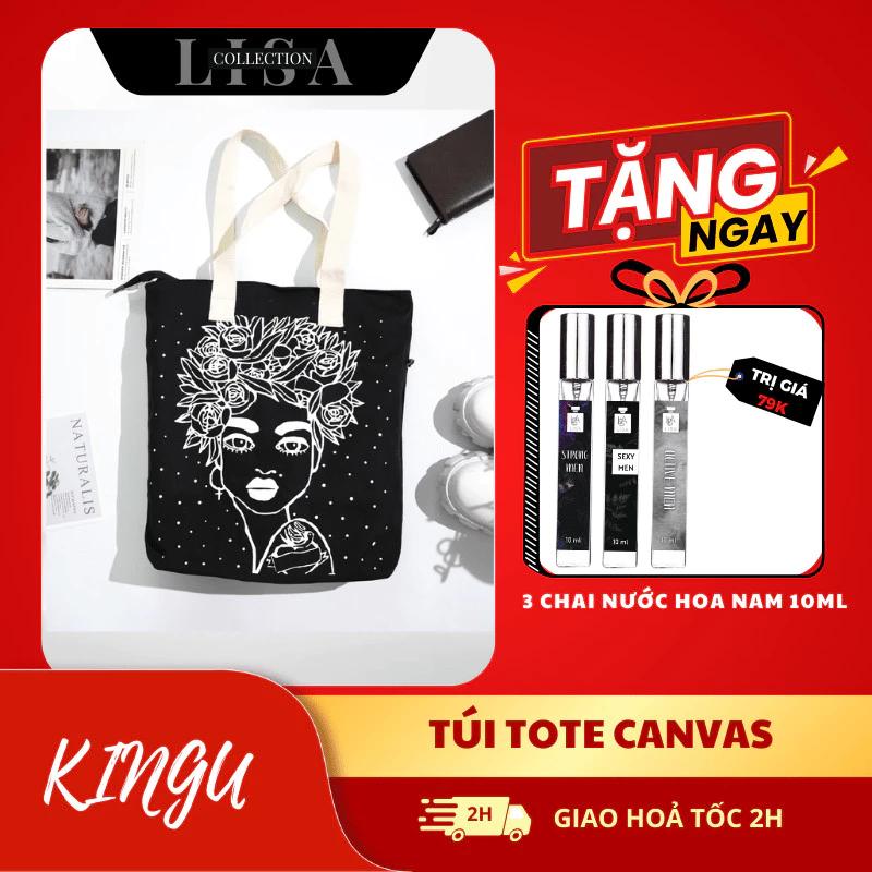 Túi vải TOTE CANVAS Tặng Nước Hoa 10ml có khóa kéo thời trang nam nữ có hình