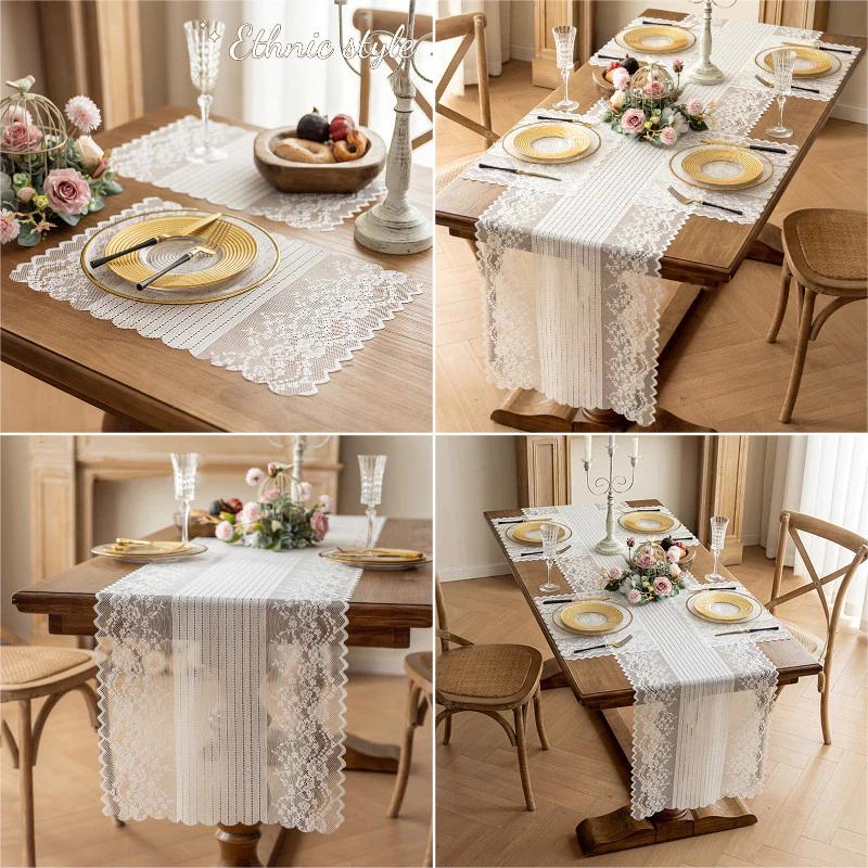 Váy ren tối giản Khăn trải bàn sành điệu Khăn trải bàn tua rua hoa Khăn trải bàn dài