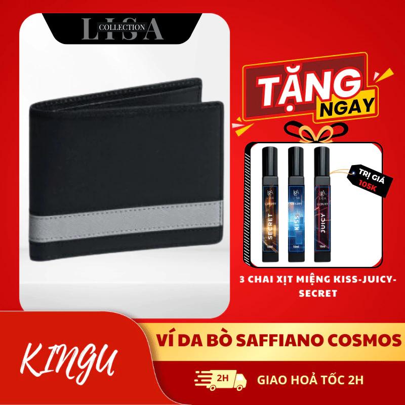 Ví Nam Gập Đôi Da tặng Xịt Miệng Saffiano Vintage Wallet Nhung