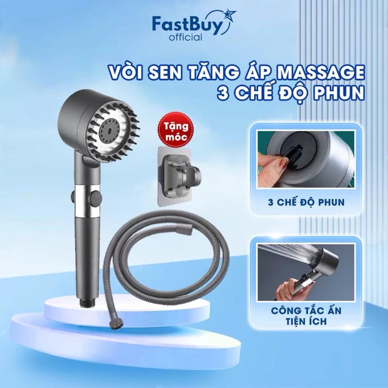 Vòi Hoa Sen Tăng Áp 4in1 , Đầu Vòi Hoa Sen Mát Xa Thiết Kế Tay Sen Đen Nhám Chất Liệu Inox Chống Gỉ