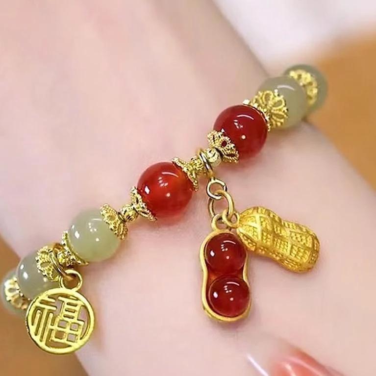 Vòng đeo tay hạt đậu phộng may mắn màu gradient phong cách dễ thương cho nữ