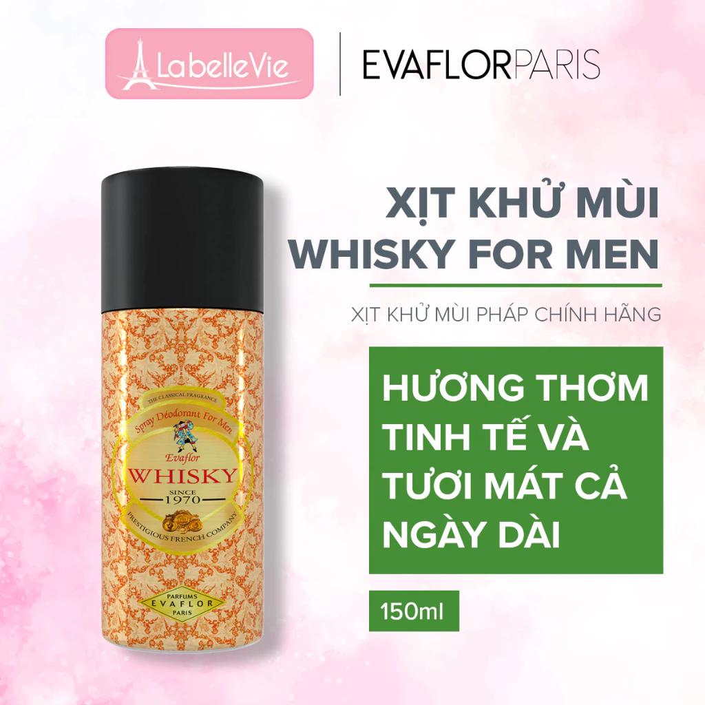 Xịt khử mùi toàn thân nam Evaflor Whisky For Men chính hãng Pháp hương tuyết tùng cho quý ông sang trọng 150ml