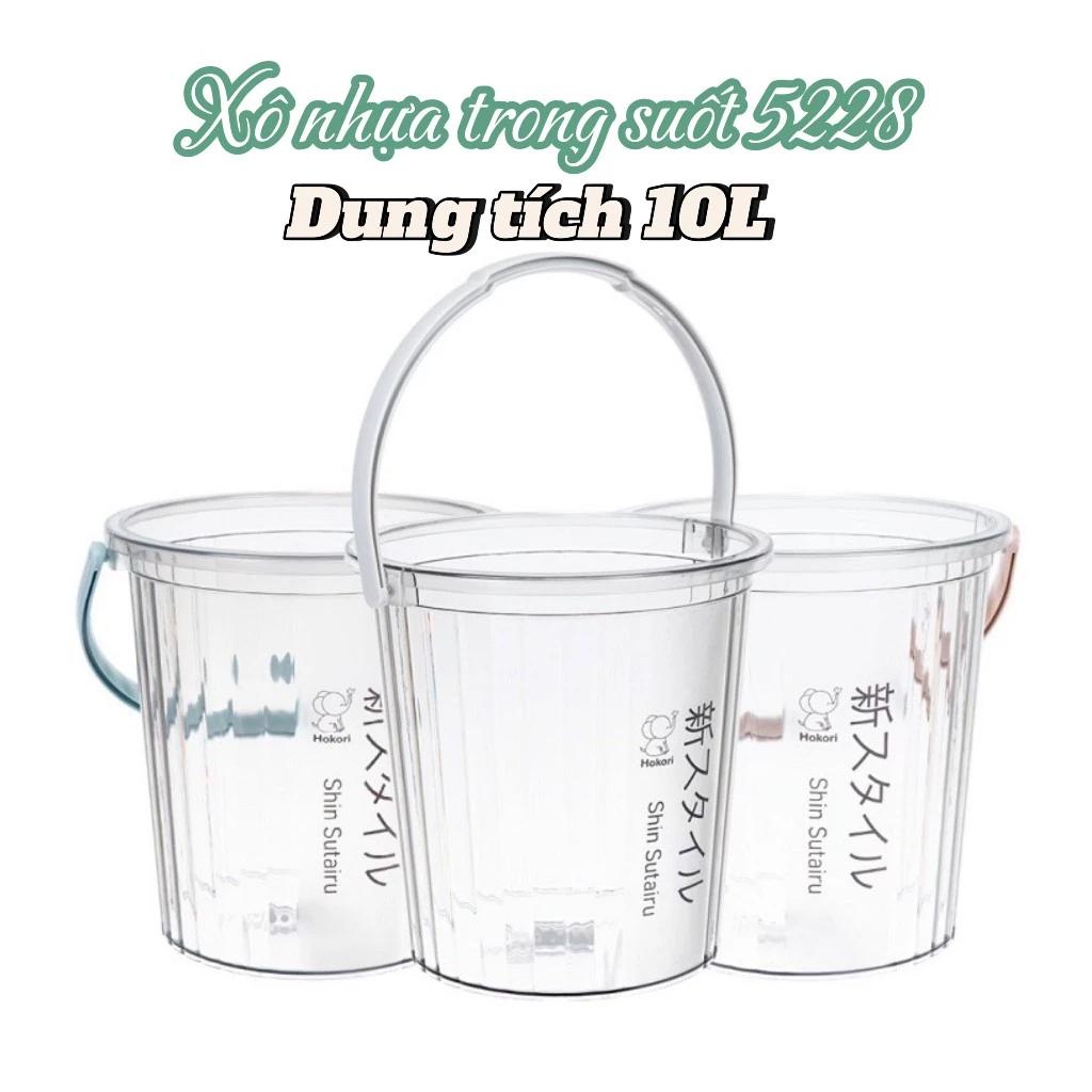 Xô trong 10L Hokori 5228, Xô đựng nước trong suốt, Xô lau nhà nhựa trong suốt dày dặn Việt Nhật cao
